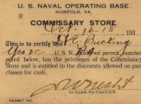Commissary card issued to Helen E. Bucking during her service in the U.S.N.R.(F).